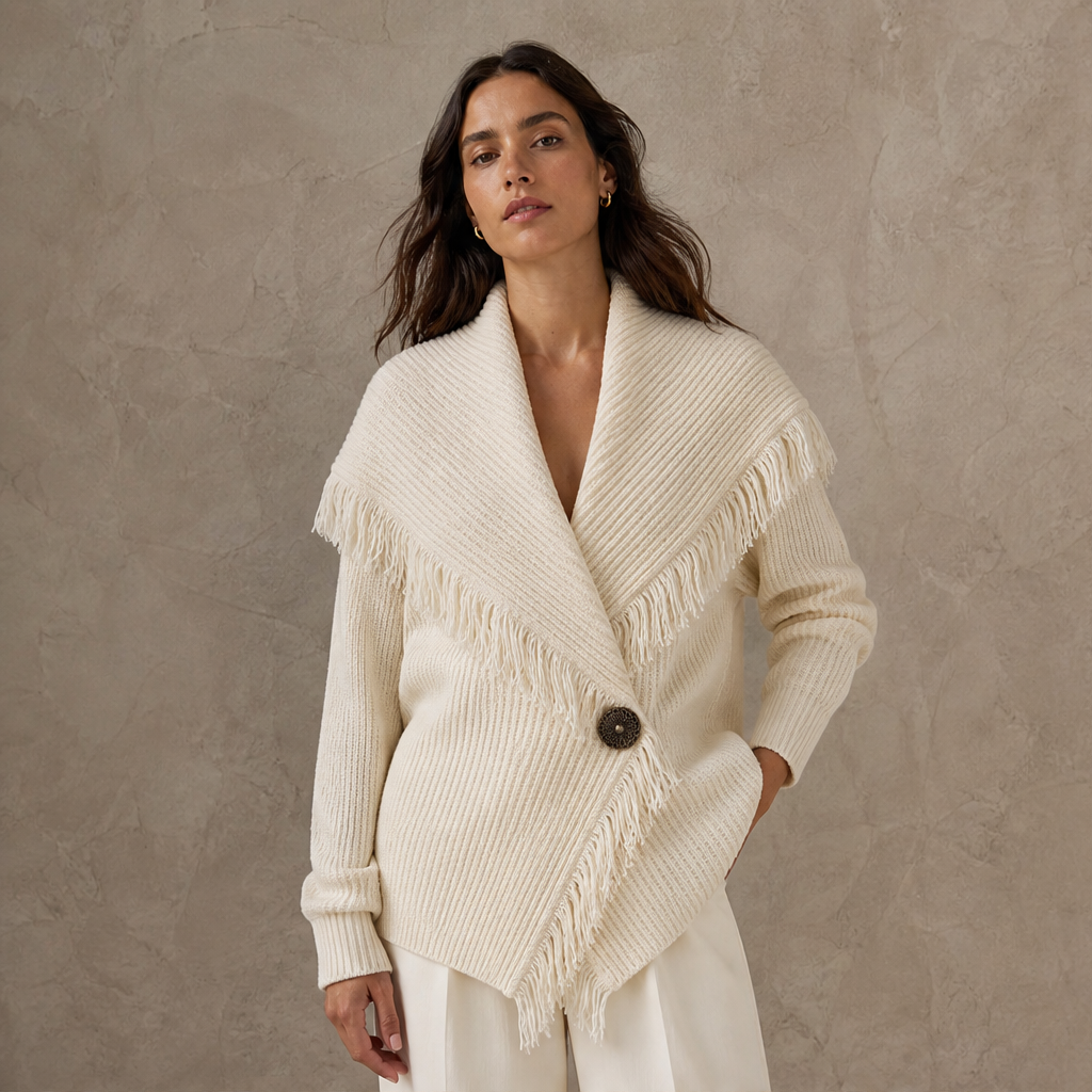 Fransetta – Cardigan in Maglia con Frange e Scialle lifestyle