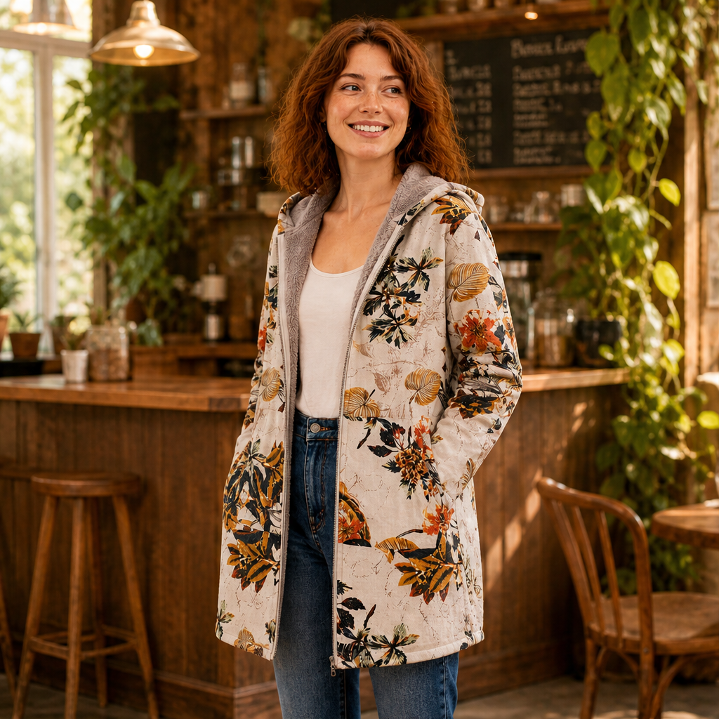 Folarne – Cappotto con Cappuccio Stampa Foglie lifestyle