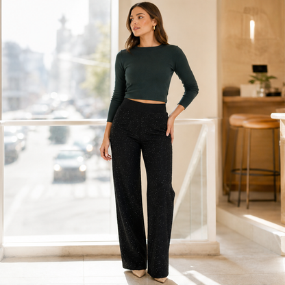 Lucenta – Pantaloni a Gamba Dritta Glitterati Vita Alta lifestyle