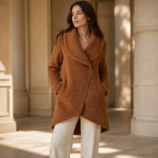 Morvante – Cappotto Lungo in Pile Asimmetrico lifestyle