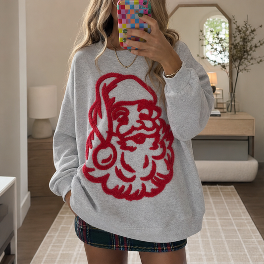 Felpa Babbo Natale Grigia | Maglione Natalizio Oversize Donna - Grafica Peluche Girocollo lifestyle