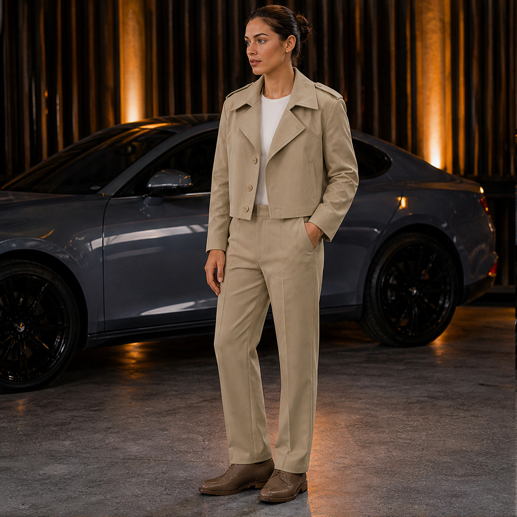 Varonte – Completo Giacca Trench Corta e Pantaloni lifestyle