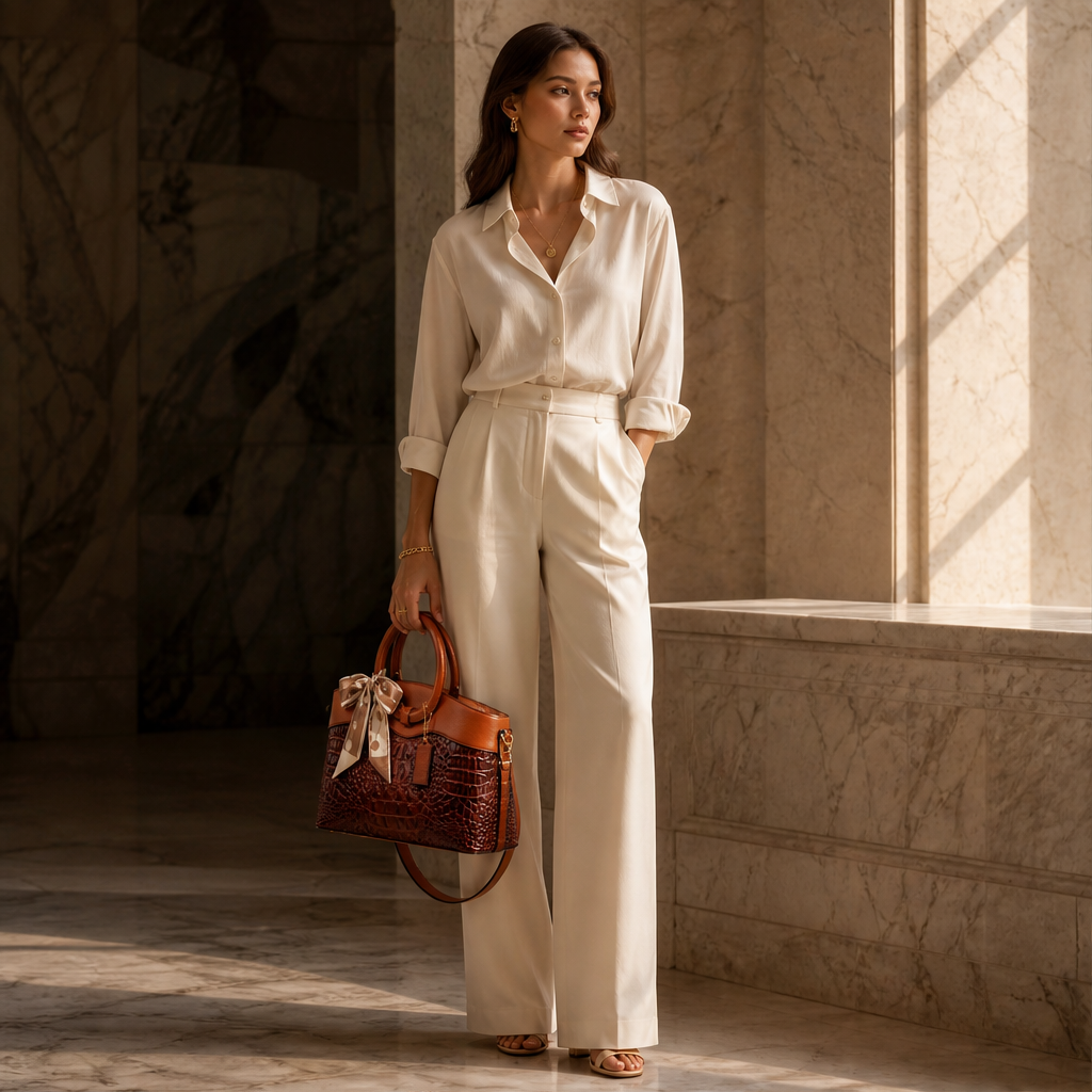 Ladrienne – Borsa in Pelle Effetto Coccodrillo con Manico ad Anello lifestyle
