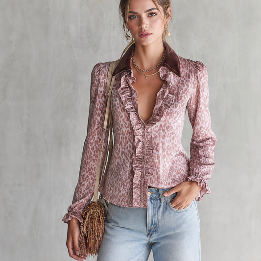Velarosa – Camicia in Velluto Leopardata con Rouches lifestyle