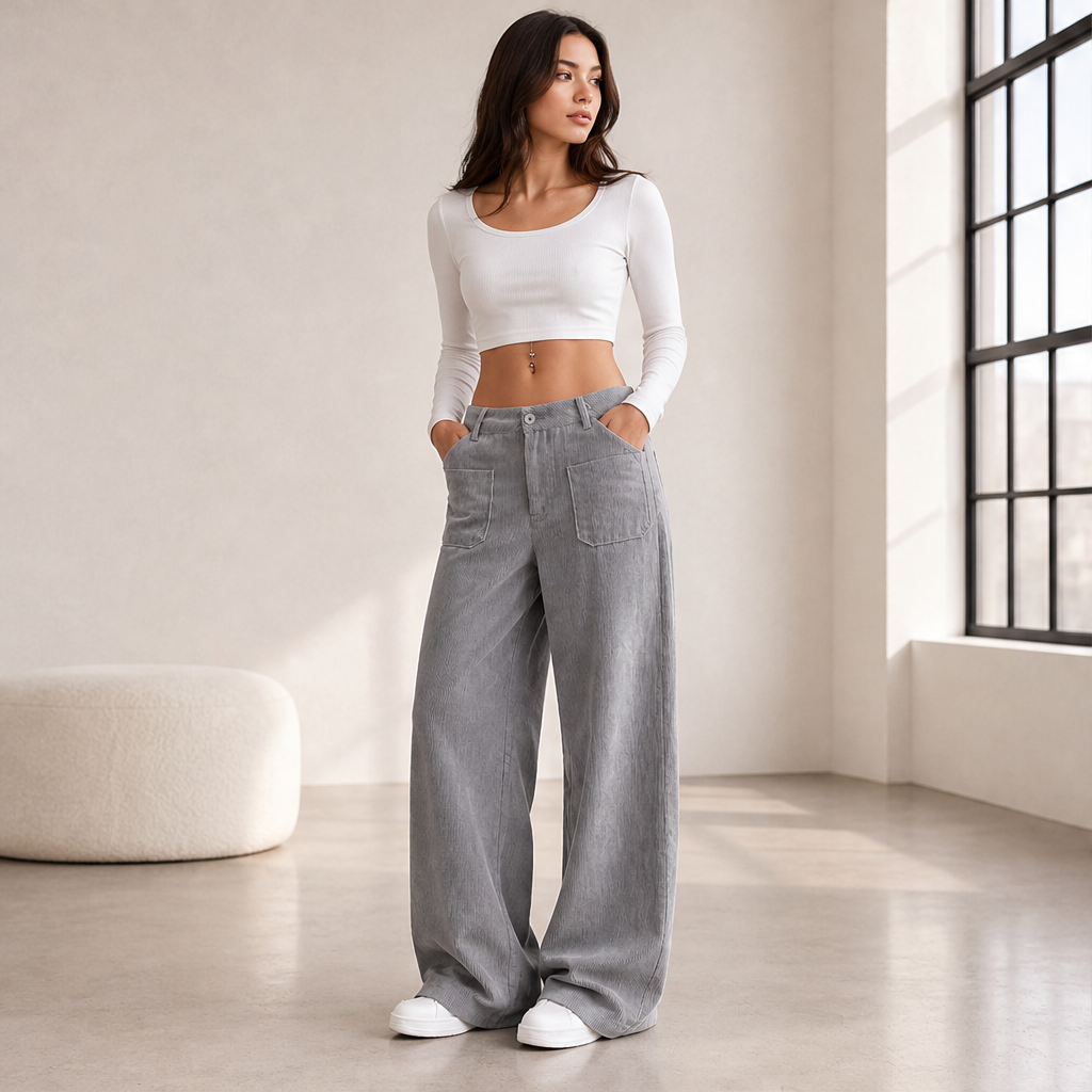 Velmora – Pantaloni a Vita Alta Gamba Larga lifestyle