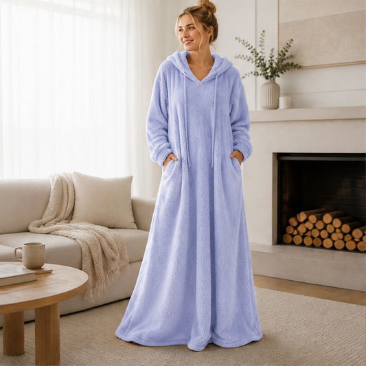 Velmora – Vestaglia Lunga in Pile con Cappuccio lifestyle