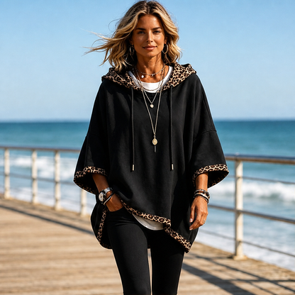 Velmora – Felpa Poncho con Bordo Leopardato lifestyle