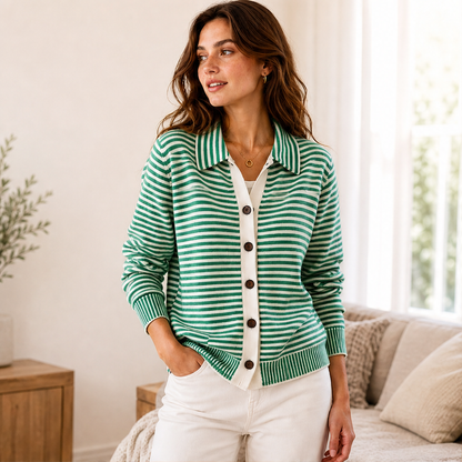 Marielle – Cardigan Girocollo a Righe in Maglia lifestyle