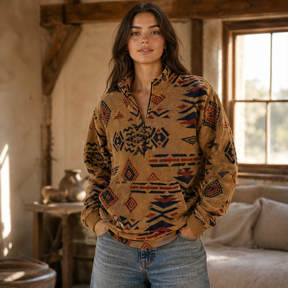 Varnecio – Felpa in Pile con Mezza Zip e Stampa Geometrica lifestyle