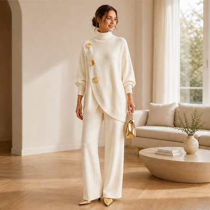 Vellucci – Completo Dolcevita con Bottoni e Pantaloni Palazzo lifestyle