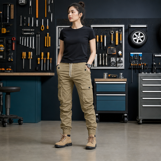 Pantaloni Cargo Kaki con Tasche Multiple | Jogger Donna Comodi - Vita Elastica con Coulisse lifestyle