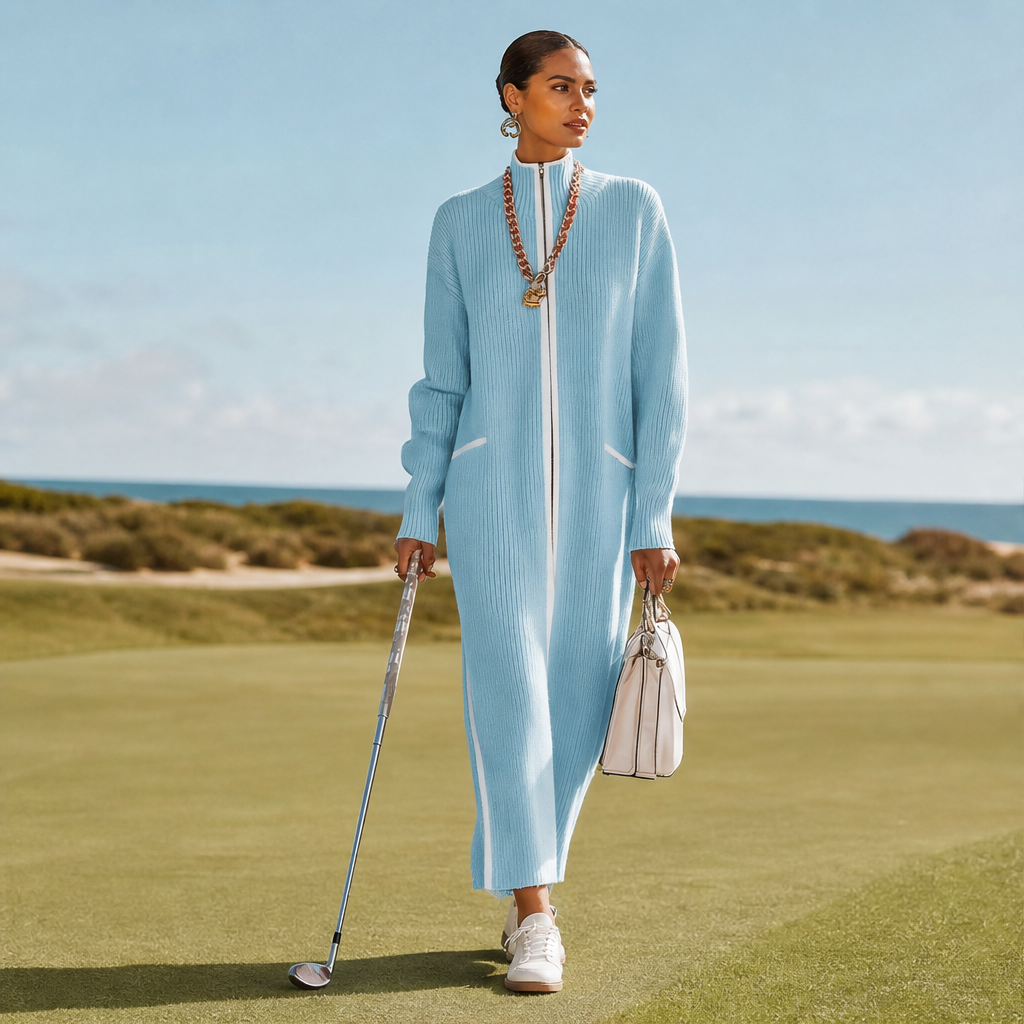 Velmora – Abito Maxi in Maglia con Profili a Contrasto lifestyle