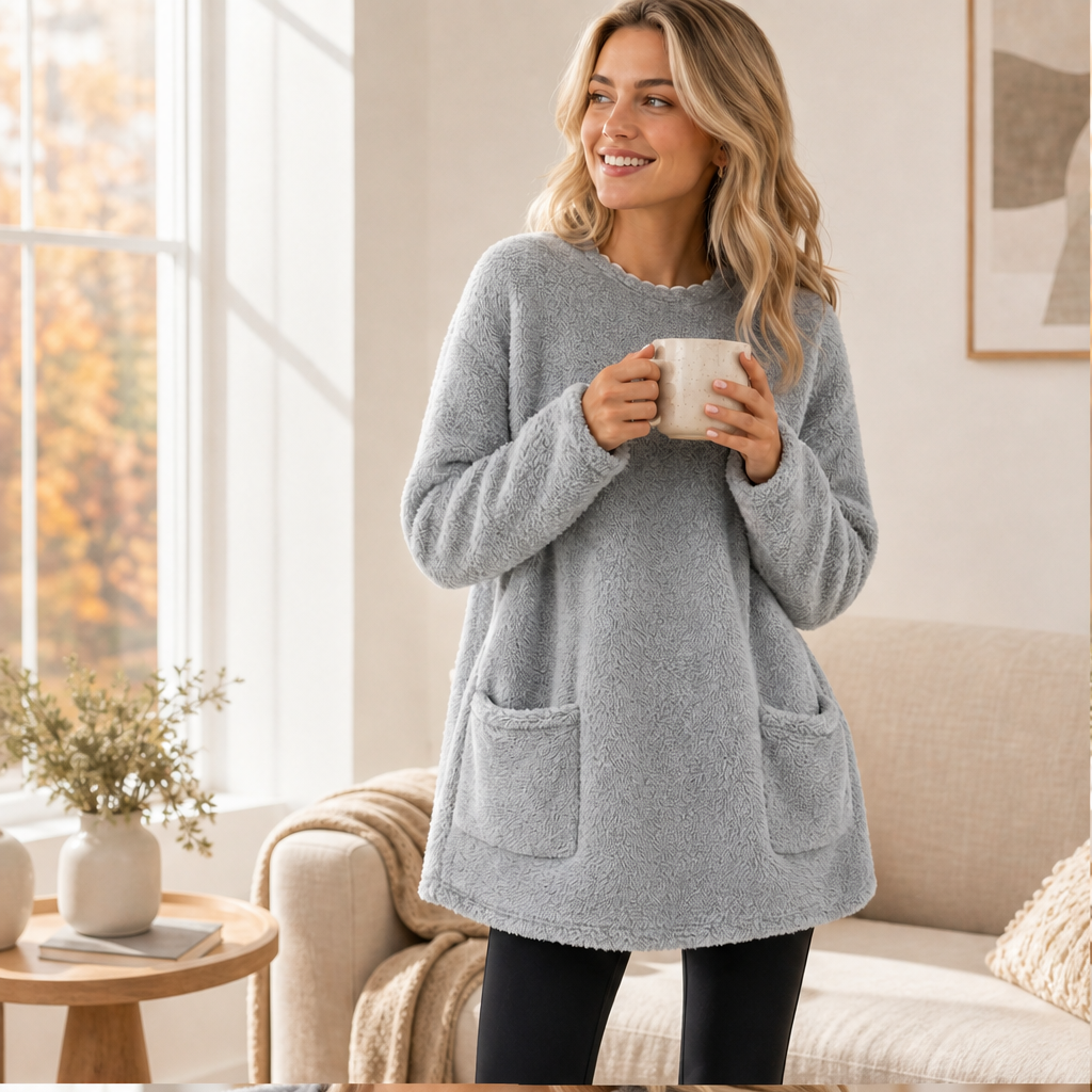 Calorena – Top Girocollo Effetto Peluche Manica Lunga lifestyle
