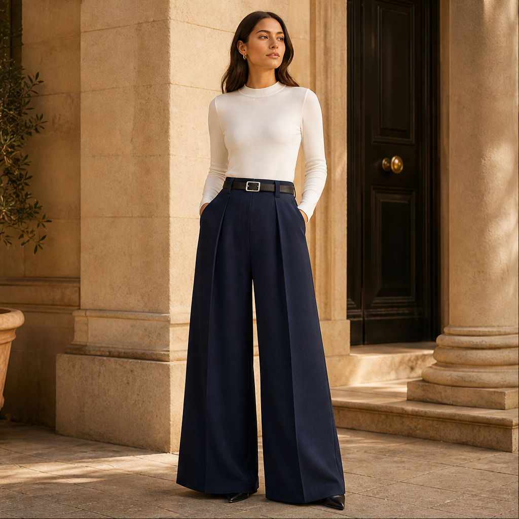 Velorena – Pantaloni a Palazzo Vita Alta Drappeggiati lifestyle