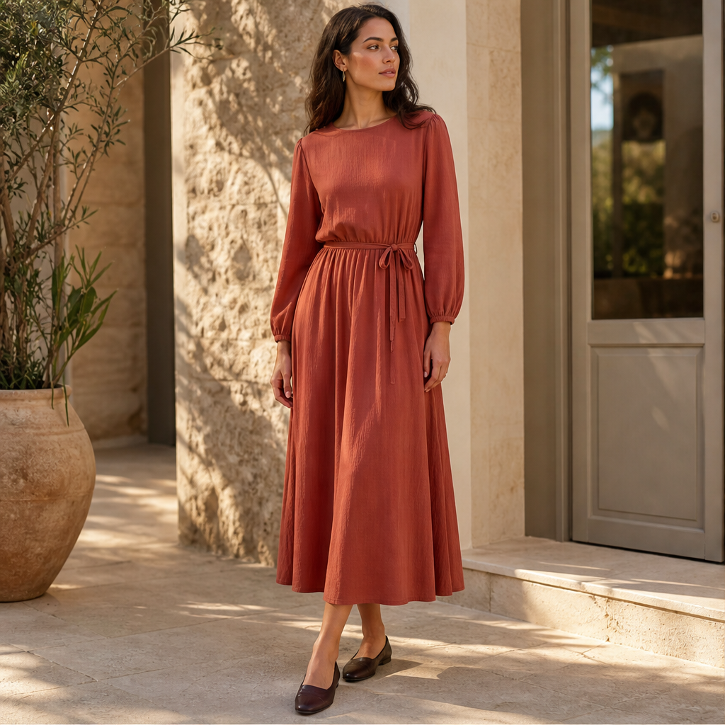 Vellamira – Abito Midi in Lino con Cintura lifestyle