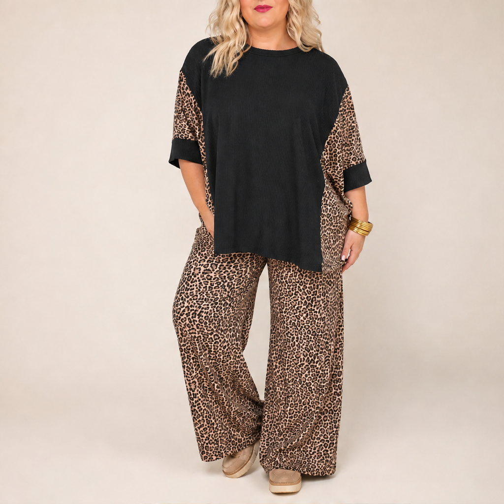 Velmara – Completo Tunica Oversize e Pantaloni Leopardati lifestyle
