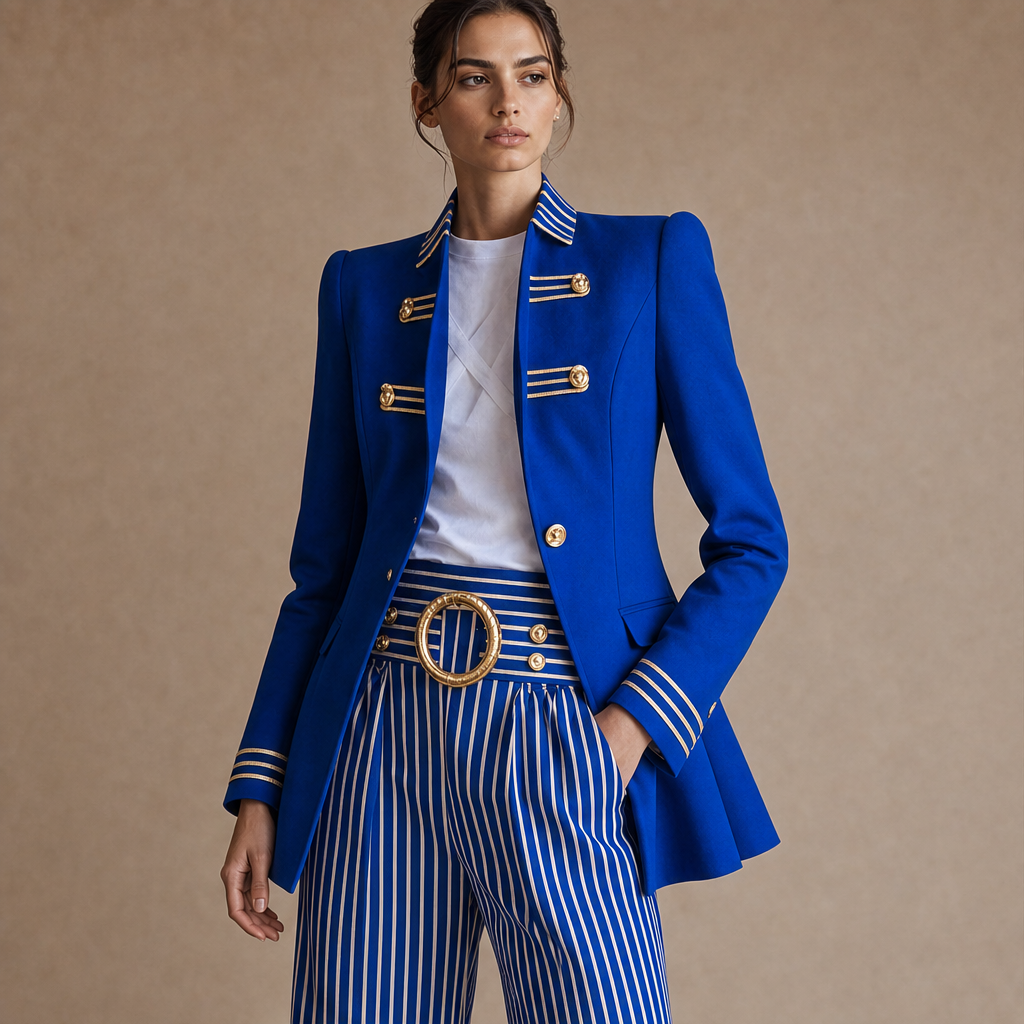 Blazer Blu Royal con Bottoni Dorati | Giacca Elegante Stile Militare - Vestibilità Aderente lifestyle