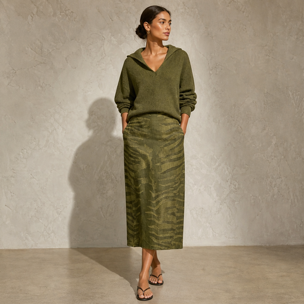 Savenza – Maglia con Colletto e Gonna Midi Zebrata, Set Due Pezzi lifestyle