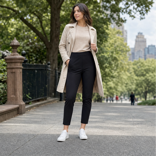 Pantaloni Neri Vita Alta Slim | Comfort Elastico con Tasche Zip - Caviglia 26"/27" lifestyle