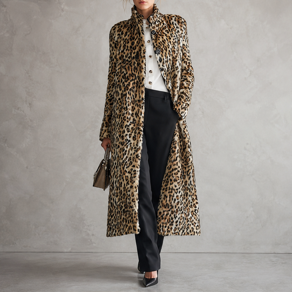 Velmara – Cappotto Leopardato Collo Alto in Eco-Pelliccia lifestyle