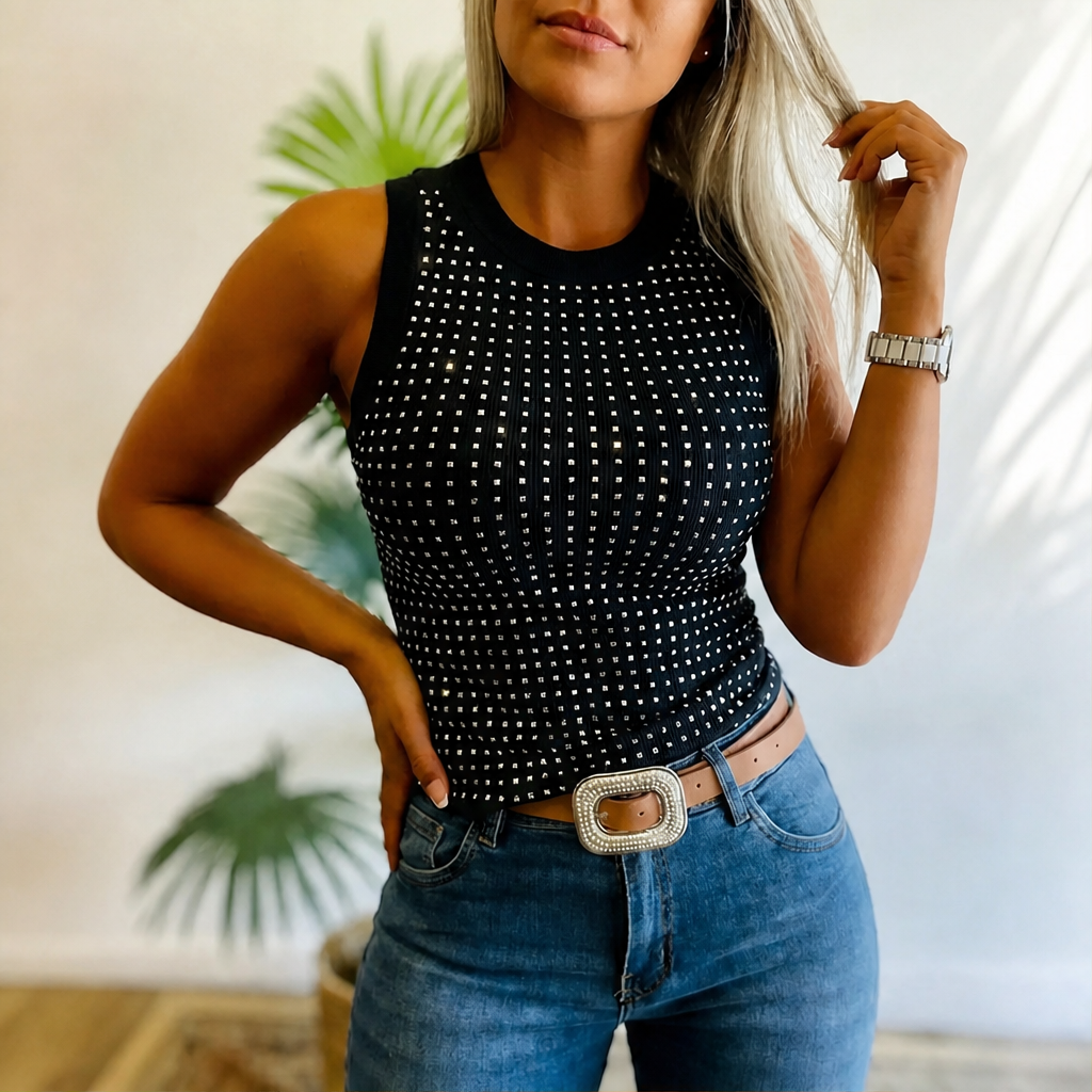Lucenza – Canotta Aderente Strass Glitter lifestyle