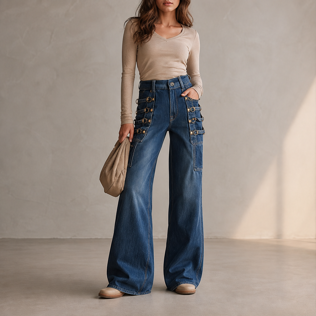 Vaquelia – Jeans a Vita Alta Gamba Larga con Fibbia lifestyle