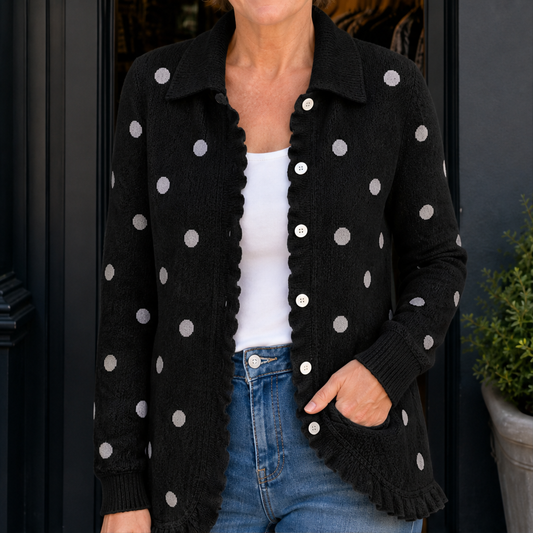 Ravella – Cardigan a Pois con Rouches Black
