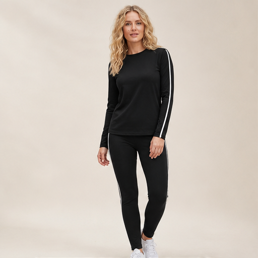 Completo Due Pezzi Nero | Tuta Comoda in Cotone Elasticizzato - Set Felpa e Leggings con Righe lifestyle