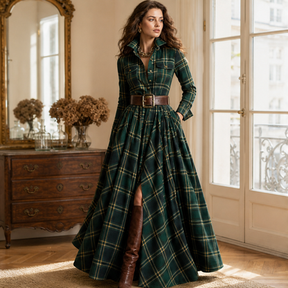 Chavelle – Abito Scozzese Plissé con Cintura in Pelle lifestyle