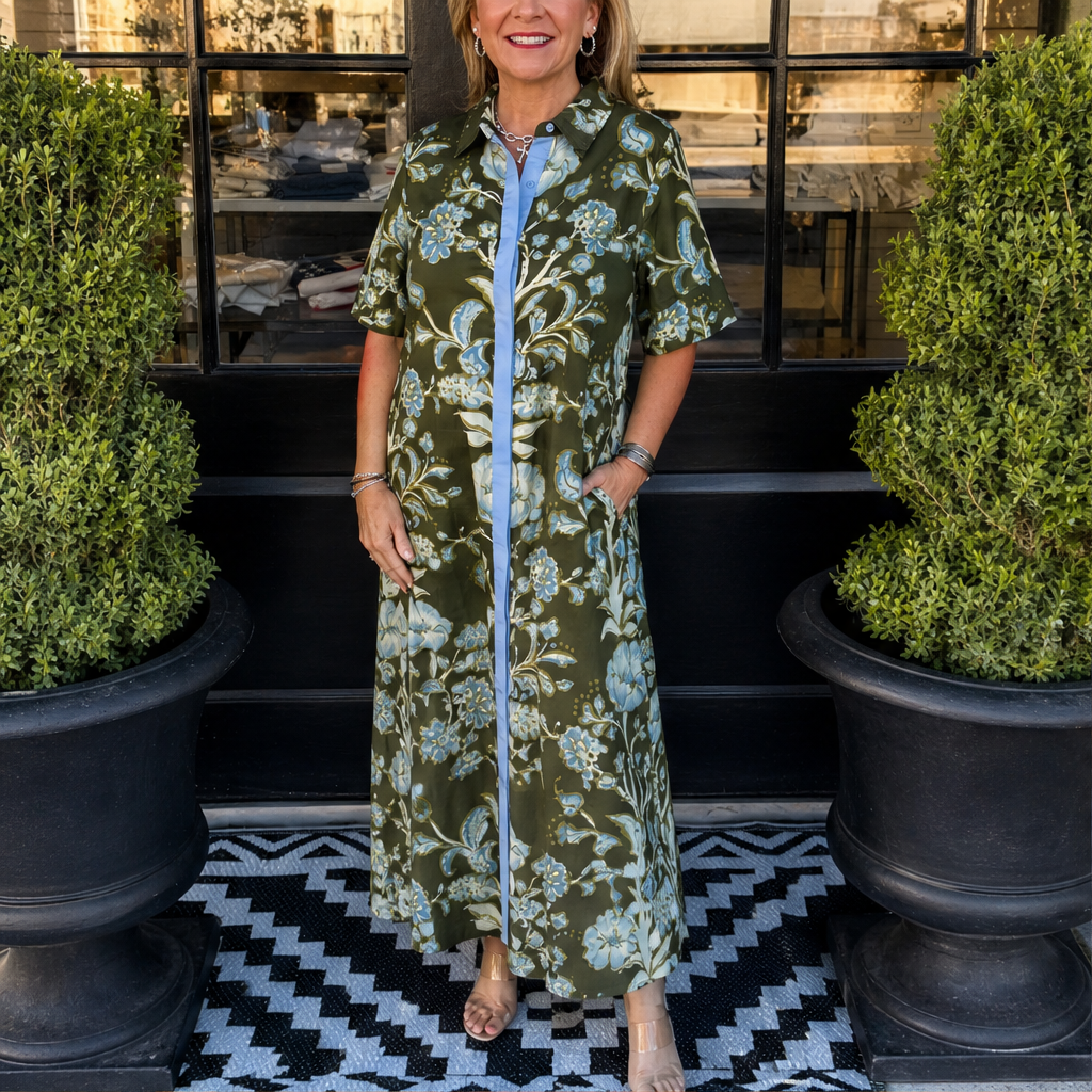 Florentia – Abito Camicia Maxi a Contrasto Floreale lifestyle