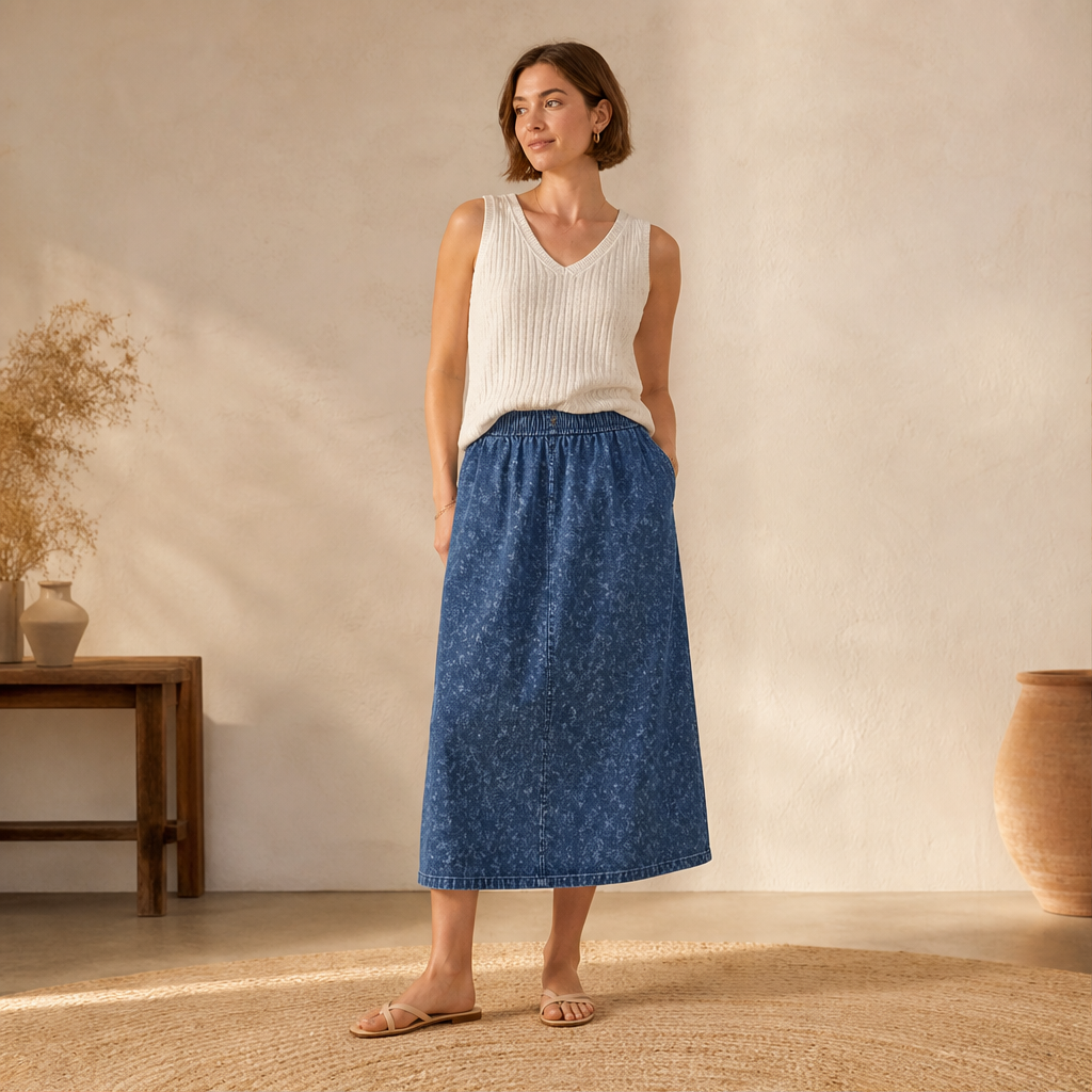 Modenza – Gonna Midi in Denim a Vita Elastica lifestyle