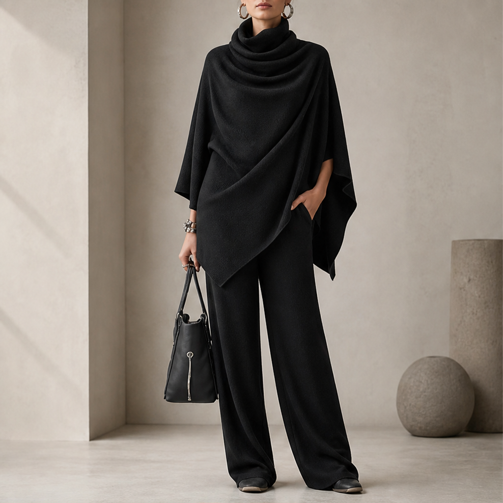 Voliana – Completo Mantella Collo Alto e Pantaloni Palazzo lifestyle