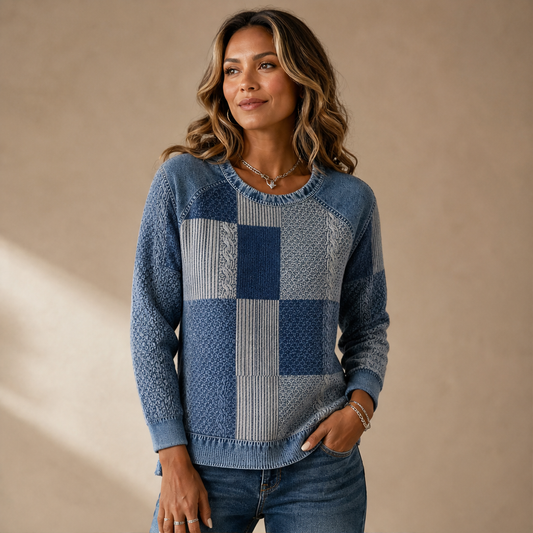 Dievina – Felpa Girocollo Patchwork Effetto Denim lifestyle