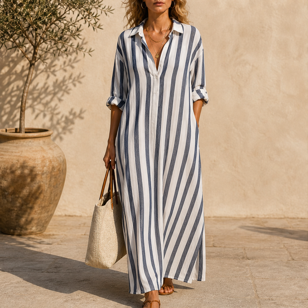 Marielle – Abito Maxi a Righe Collo Camicia lifestyle