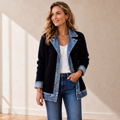 Venzola – Cardigan in Maglia con Colletto in Denim lifestyle
