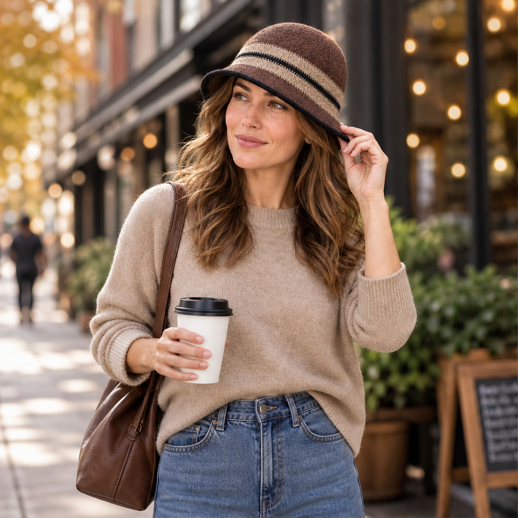 Verolli – Cappello Cloche a Righe Pieghevole lifestyle