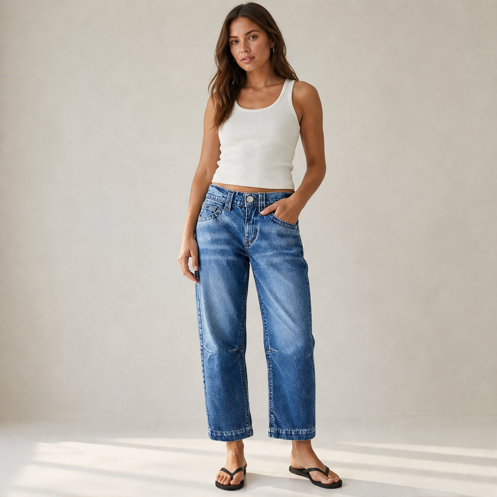 Vareska – Jeans Larghi Cropped a Vita Media lifestyle