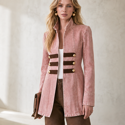 Varonne – Giacca Blazer Militare in Denim con Bottoni Dorati lifestyle