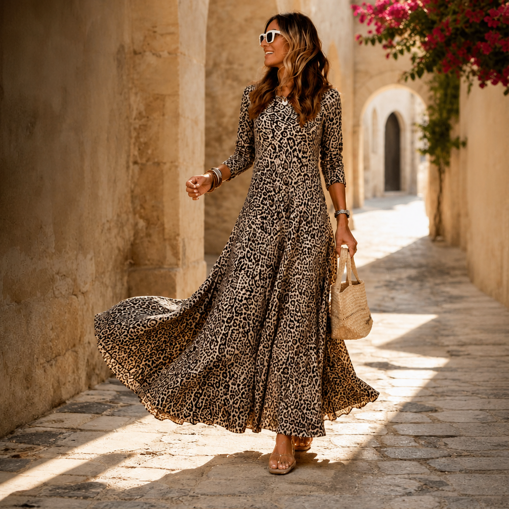 Ventalia – Abito Lungo Maniche Lunghe Leopardato lifestyle