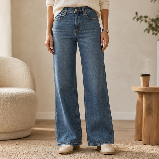 Vionetta – Top in Maglia Patchwork con Colletto Denim lifestyle