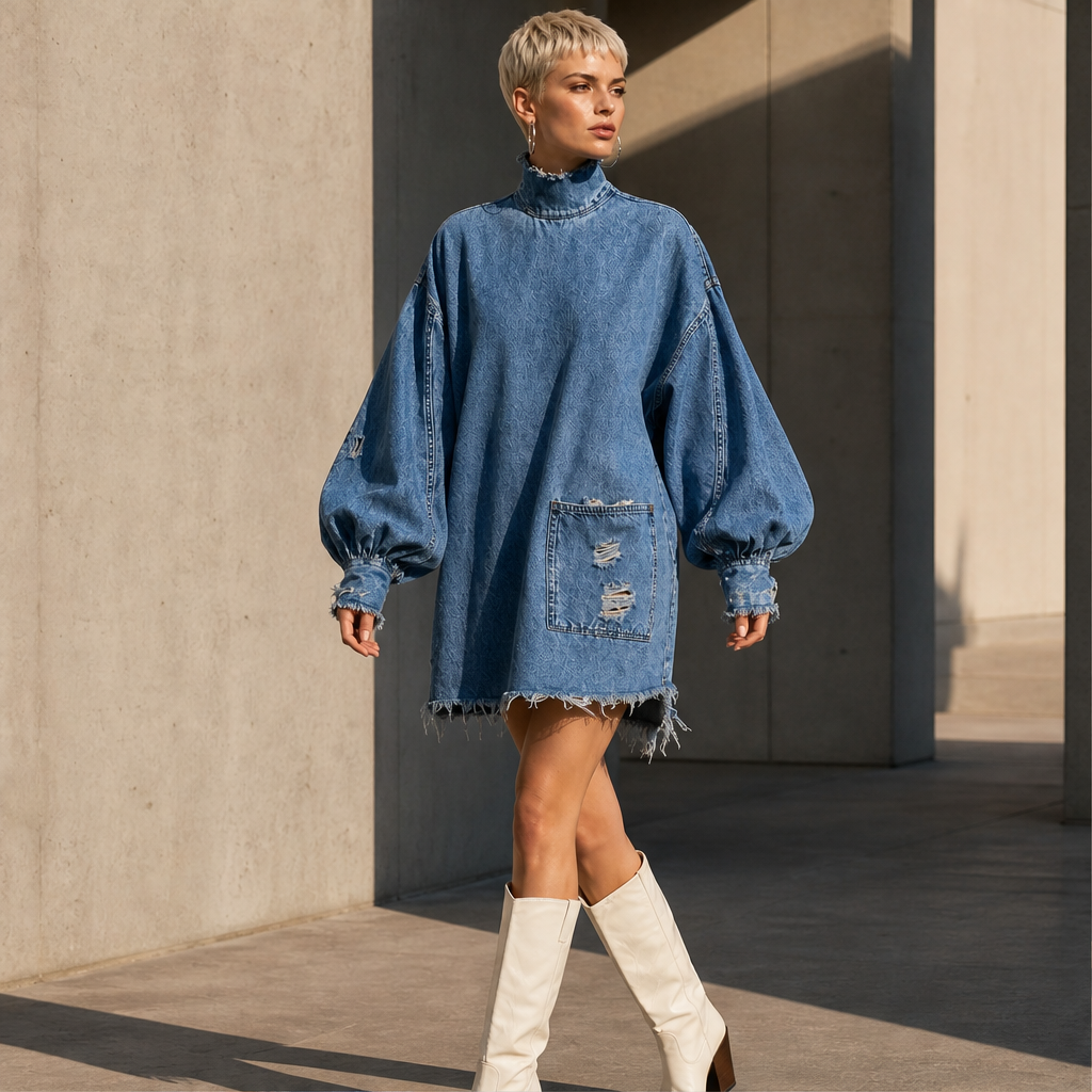 Verano – Minivestito di Denim Oversize con Collo Alto lifestyle