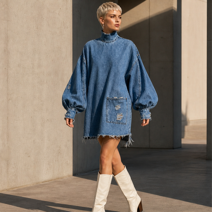 Verano – Minivestito di Denim Oversize con Collo Alto lifestyle