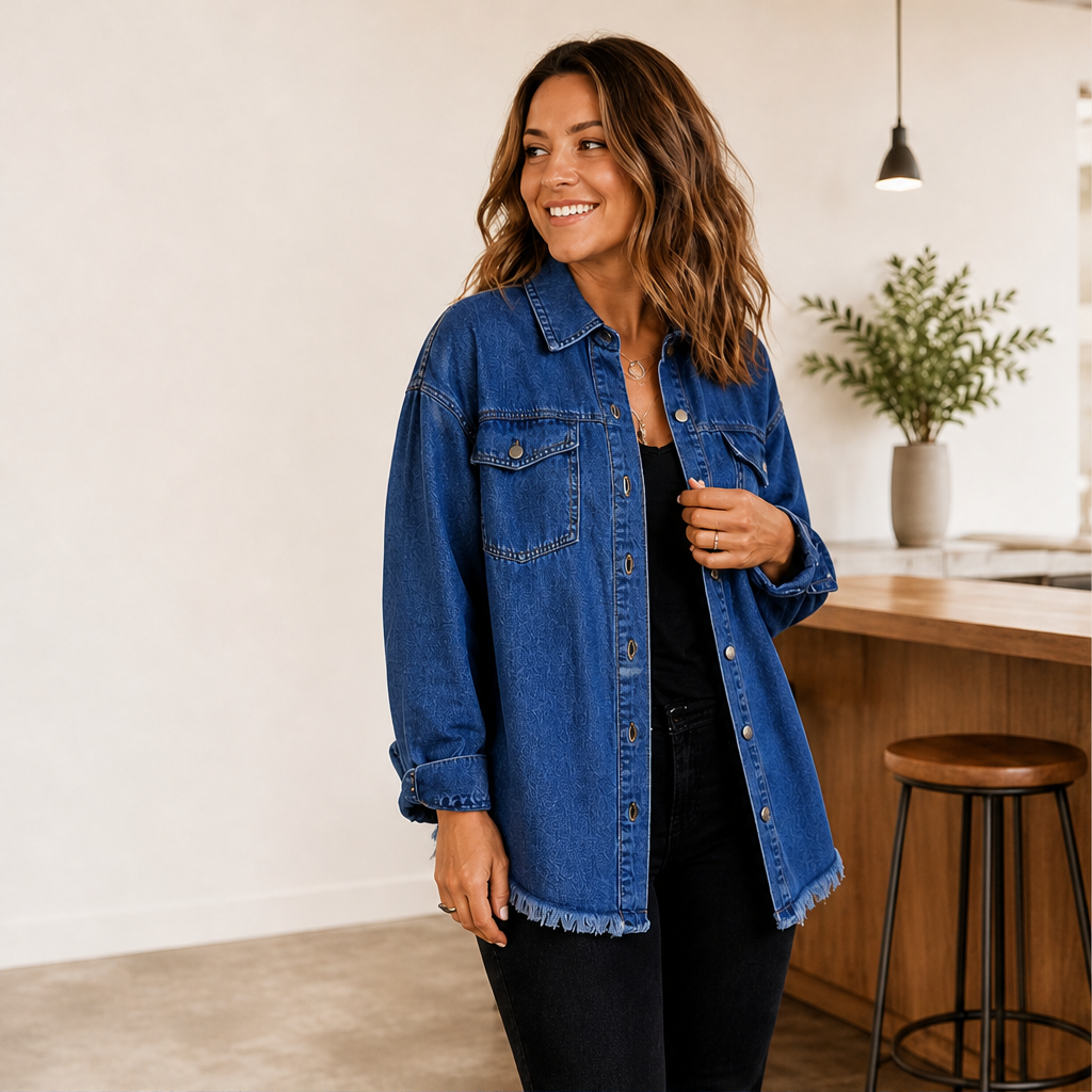 Vallesca – Giacca di Jeans Oversize Orlo Sfrangiato lifestyle