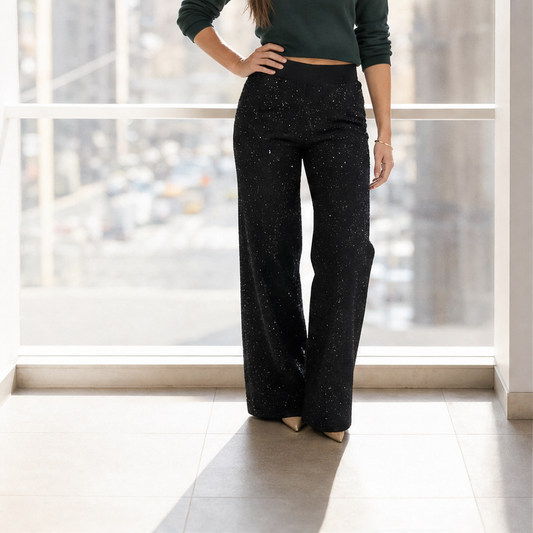 Lucenza – Pantaloni Glitter a Vita Alta Gamba Dritta lifestyle