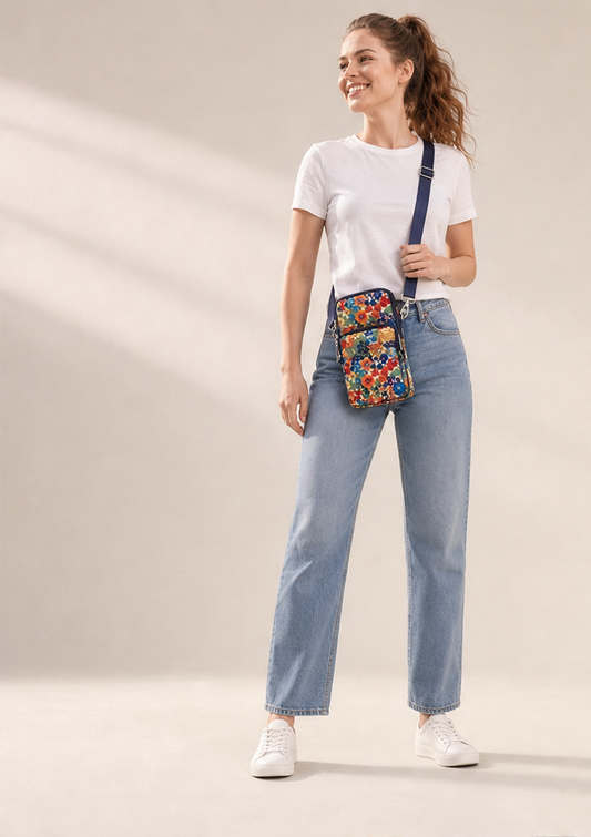Borsa Mini Floreale a Tracolla | Marsupio Sportivo da Braccio per Smartphone - Impermeabile 3 Tasche lifestyle