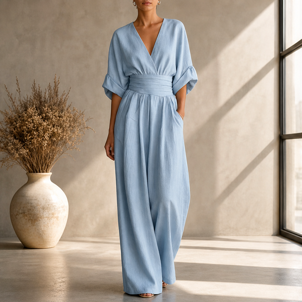 Venalia – Tuta Scollo a V Vita Alta Gamba Larga lifestyle