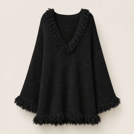 Venzali – Vestito Corto in Maglia con Frange Black