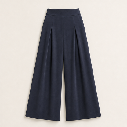 Kuquo – Pantaloni Plissettati a Vita Alta Palazzo Navy