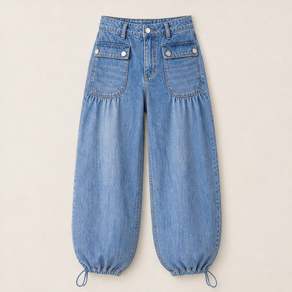 Vallonda – Jeans Baggy a Vita Alta con Coulisse Light Blue