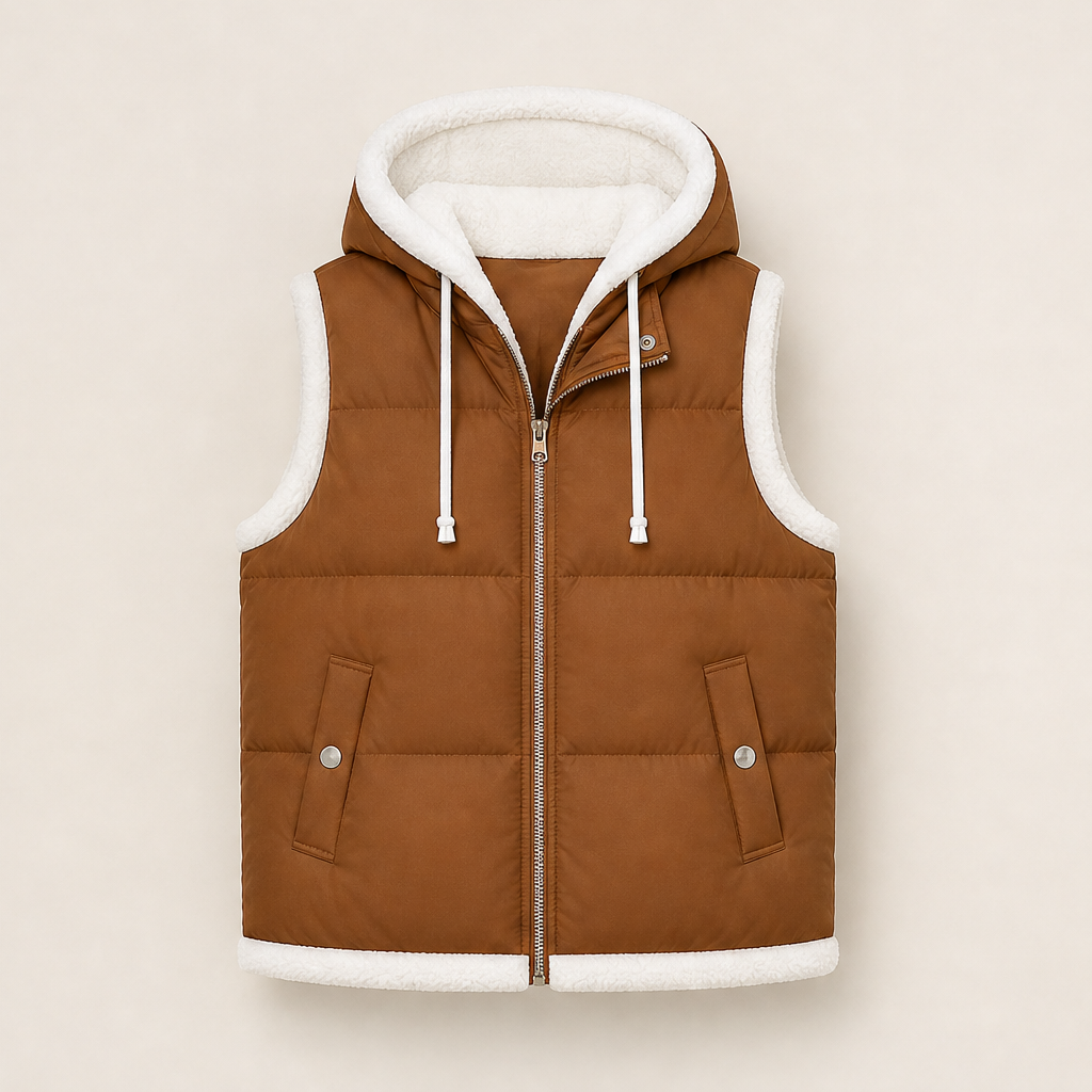 Vernasca – Gilet Piumino con Cappuccio Bicolore Camel